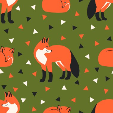 Kağıt uygulaması biçiminde tilkileri olan sorunsuz vektör deseni