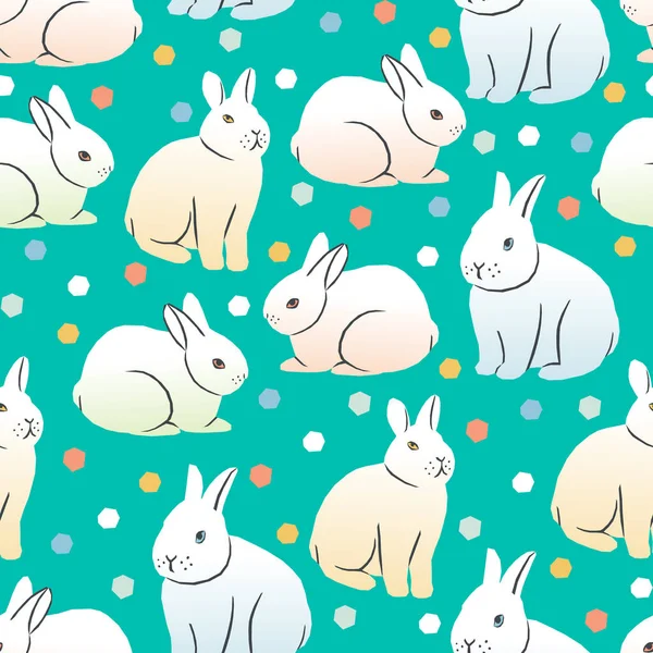 Modèle sans couture vectoriel avec lapins de Pâques sur un fond lumineux — Image vectorielle