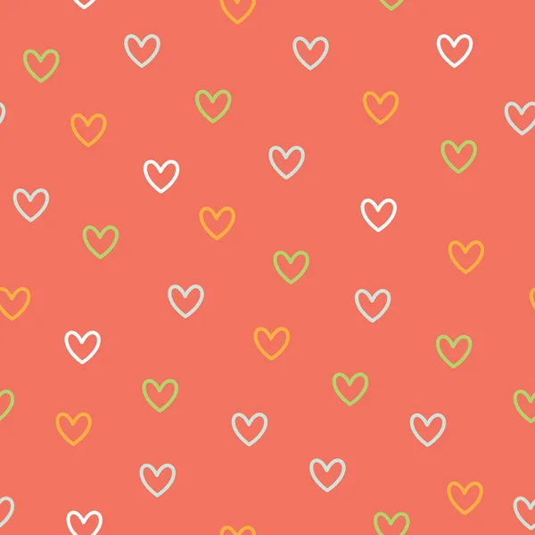 Vektor nahtloses Muster mit Herzen auf rotem Hintergrund — Stockvektor