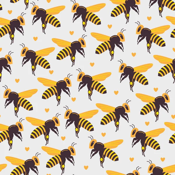 Patrón sin costura vectorial con abejas estilizadas sobre un fondo claro — Vector de stock