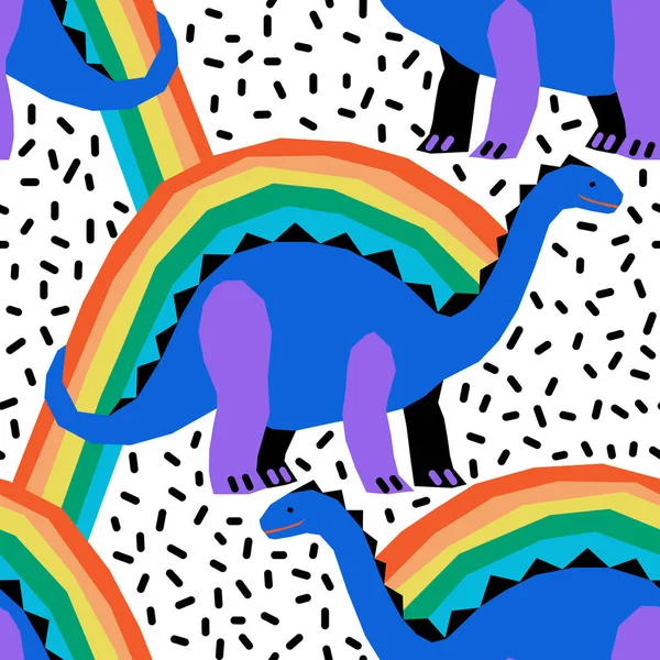 带恐龙和彩虹的病媒无缝儿童模式 — 图库矢量图片