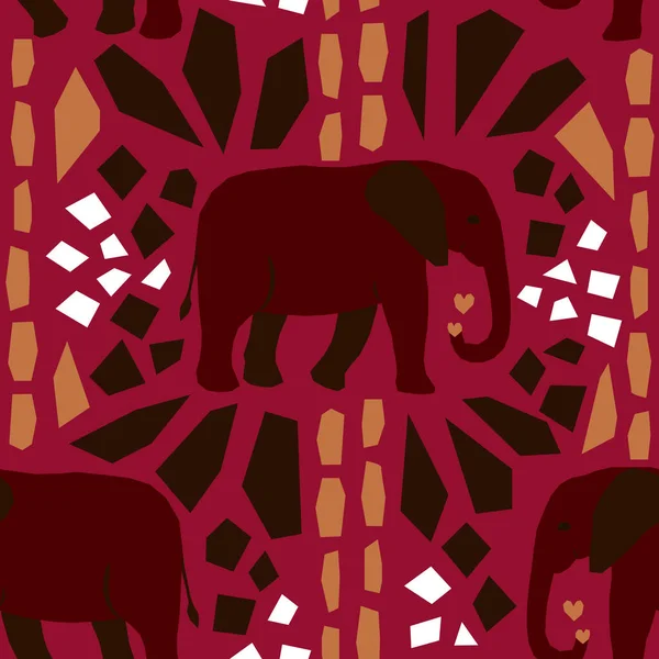 用大象和几何形状制作的矢量无缝饰物 — 图库矢量图片
