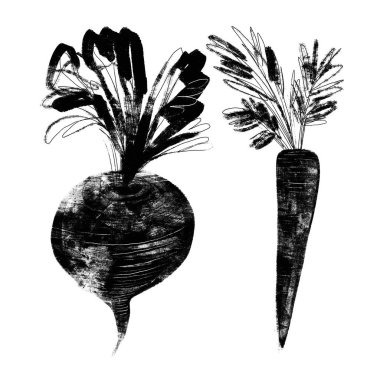 Grunge tarzında havuç ve pancar çizimi