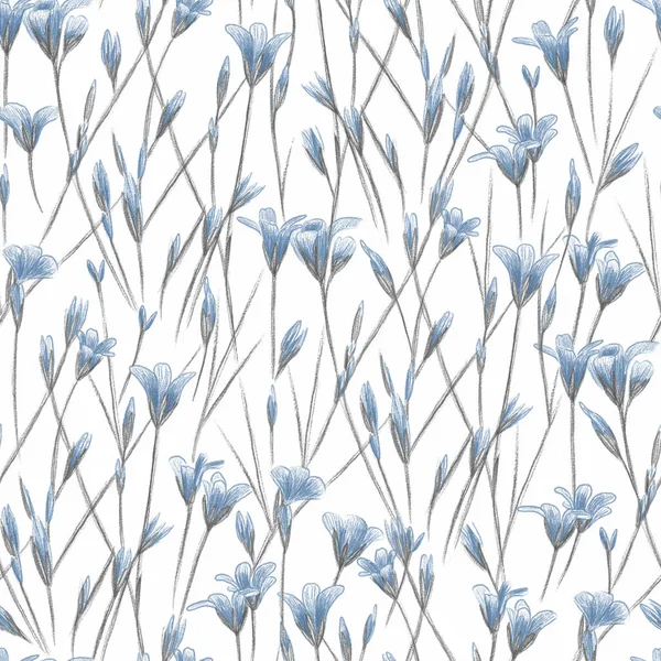 繊細な青い夏の野の花とシームレスなパターン — ストック写真