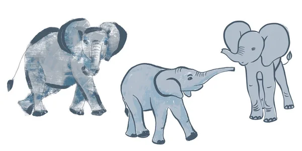 以不同风格手绘的大象图解 — 图库照片