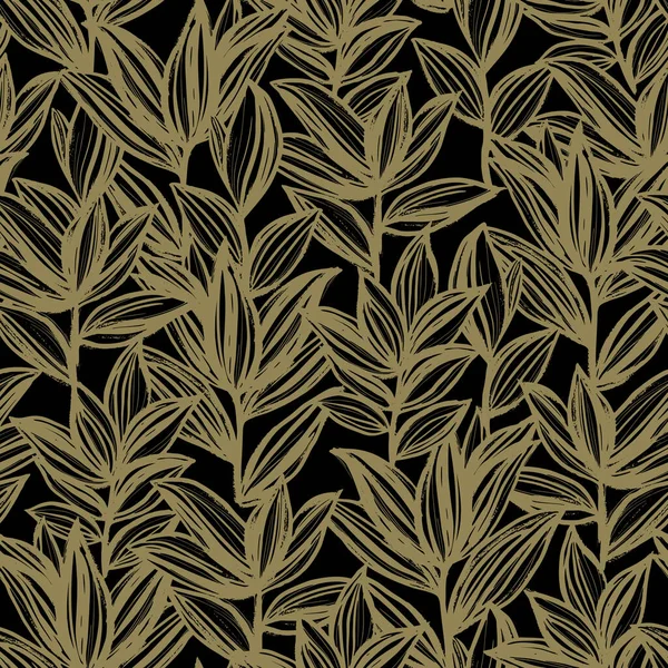 Vektornahtloses Muster Mit Pflanzenblättern Zwei Farben — Stockvektor