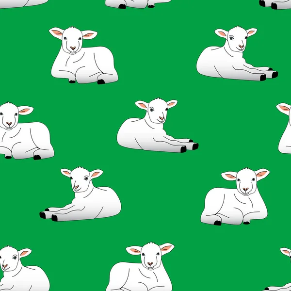Vektor sömlöst mönster med får som ligger på gräset — Stock vektor