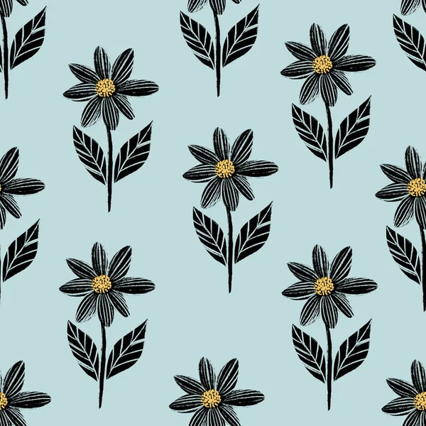 Seamless Pattern Ink Flowers Yellow Heart — стоковое фото