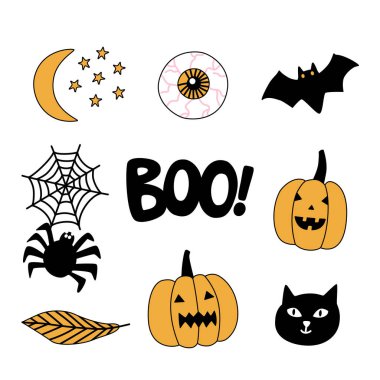 İçinde balkabağı, yarasa ve örümcek olan Cadılar Bayramı vekil etiketi