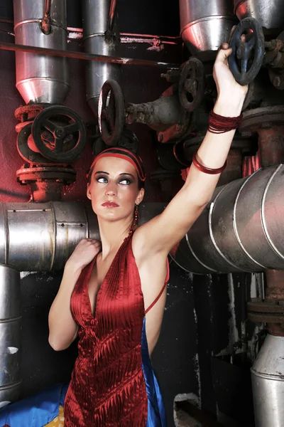 Lady on factory — Stock Photo, Image