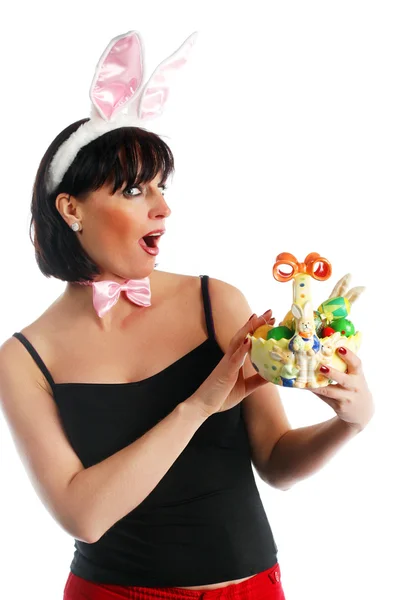 Easter girl holding basket — Stock Photo, Image