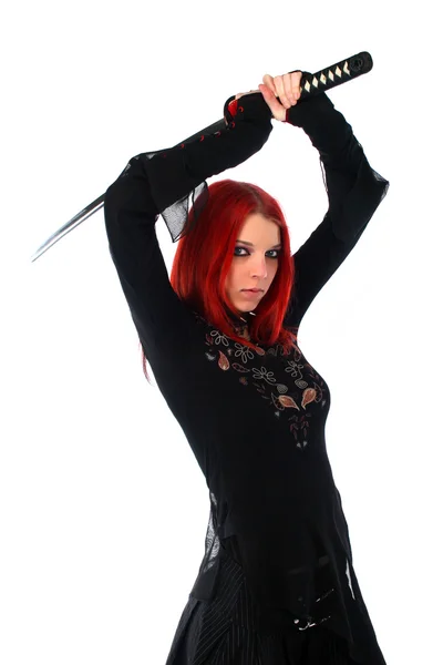 女孩用武士刀的剑 — 图库照片