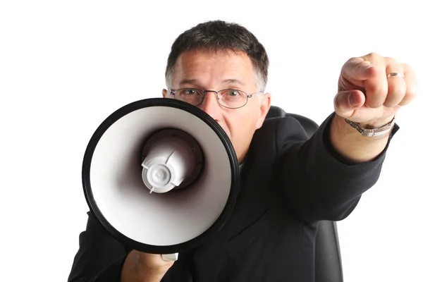 Homem de negócios com megafone — Fotografia de Stock