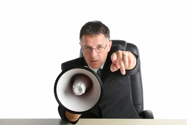 Homem de negócios com megafone — Fotografia de Stock