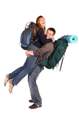 sırt çantasıyla tatile couple