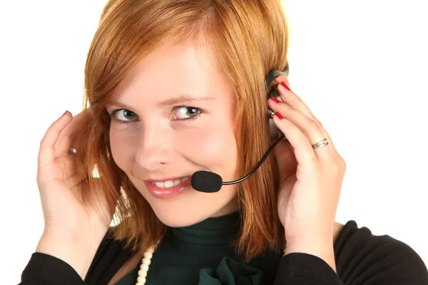 Business woman with a headphone — Stock Photo, Image