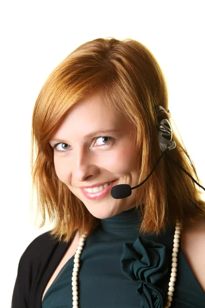 Business woman with a headphone — Stock Photo, Image