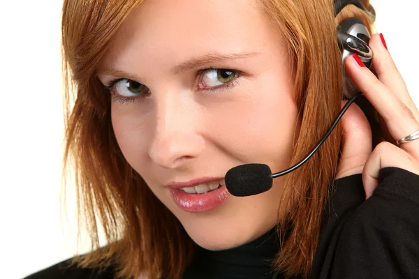 Femme d'affaires avec un casque — Photo