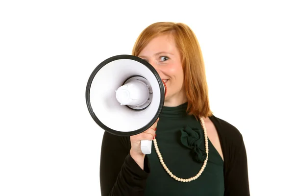 Young woman with megaphone — Stock Photo, Image