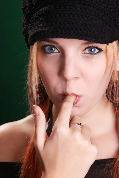 Girl playing with a chewing gum — Stock Photo, Image