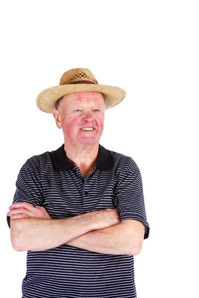 Senior man in straw hat — Stock Photo, Image