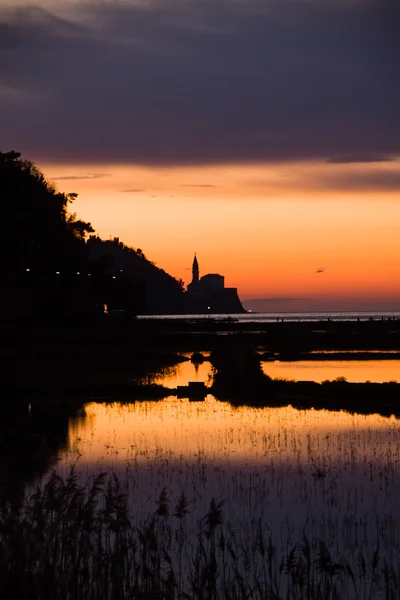 Západ slunce na solných pánví — Stock fotografie