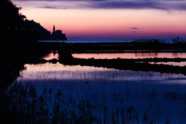 Sunset on saltpans — Stock Photo, Image