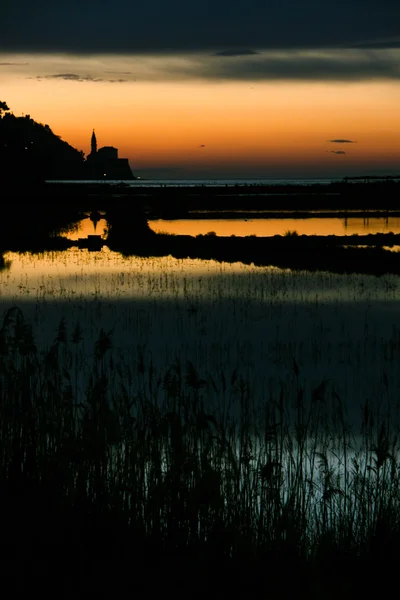 Zachód słońca na Saletra potasowa — Zdjęcie stockowe