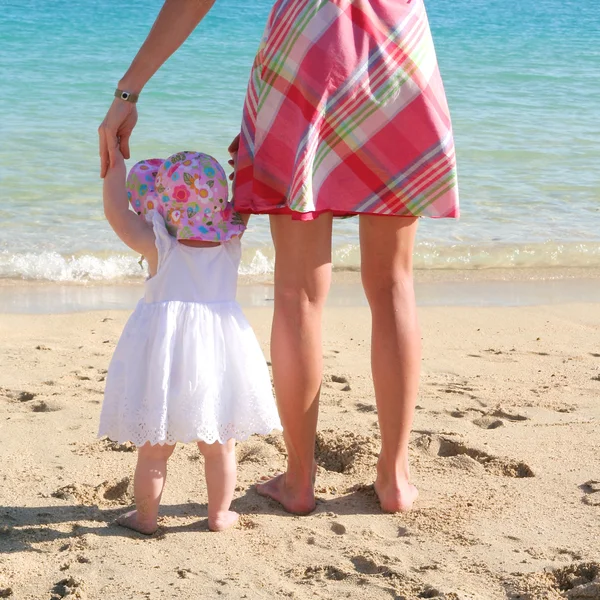 Woman is teaching her daughter to walk her first steps — Stock Photo, Image