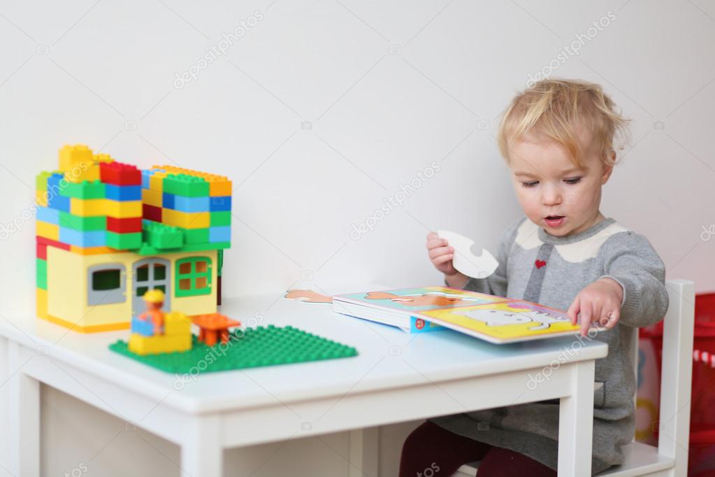 Girl solving puzzles