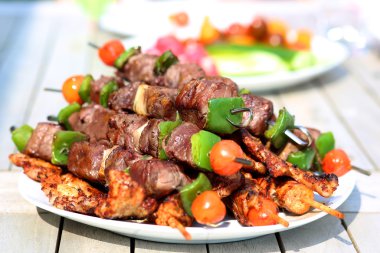 Grilled meat with vegetable clipart