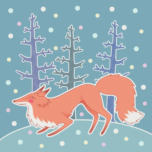 Ilustrace liška v zimním lese — Stockový vektor