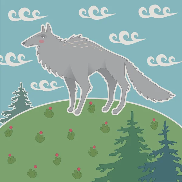 Illustration of wolf on a hilltop — Stock Vector