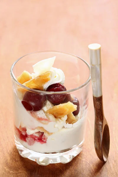 Cherry Trifle Dessert in a transparent glass — Stok fotoğraf