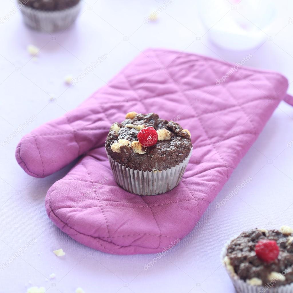 Chocolate Muffins with White Chocolate Chips and Raspberries