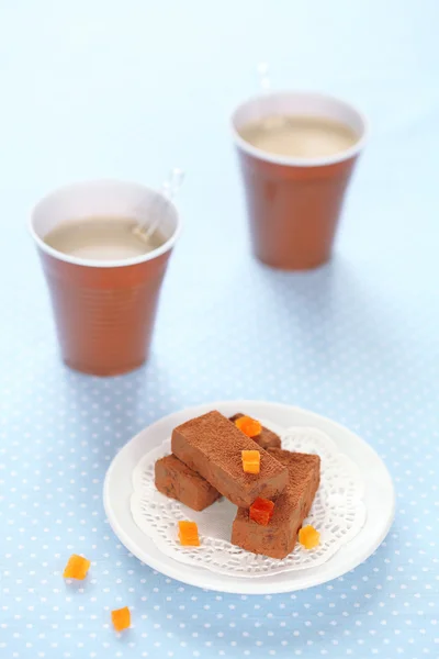 Chocolate Truffles with candied fruit cubes — Stock Photo, Image