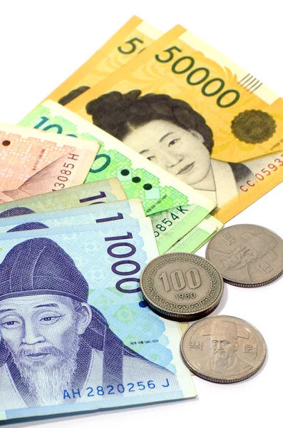 Current Use of South Korean Won Currency in Different value. — Stock Photo, Image