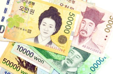 Current Use of South Korean Won Currency in Different value. clipart