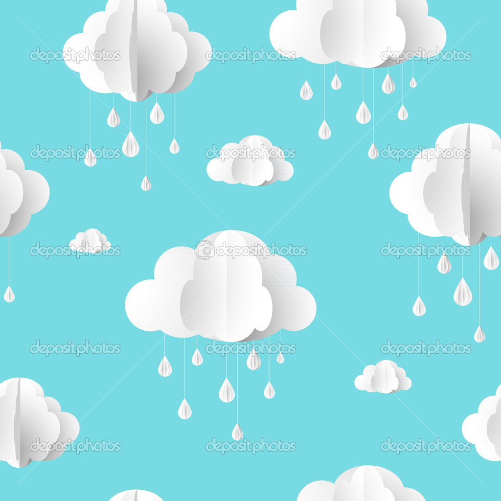 Vector clouds seamless pattern, paper style