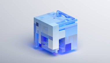 Soyut 3d oluşturma, mavi ve beyaz geometrik bileşim, arkaplan tasarımı