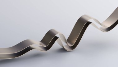 Soyut 3d oluşturma, altın kıvrımlı bir çizgi ile minimal arkaplan