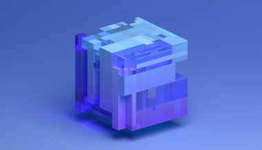 Soyut 3d oluşturma, mavi ve mor geometrik bileşim, arkaplan tasarımı