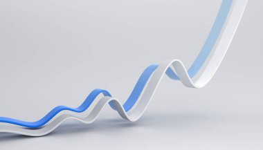 Abstract 3d render, minimalistic background with blue and white curved lines