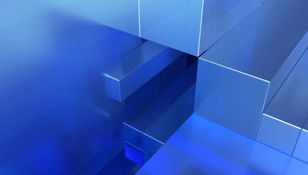 Abstract 3d render, geometric composition, blue background design