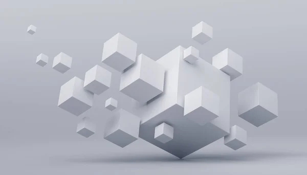 Abstract 3d render, geometric composition, background design with white cubes