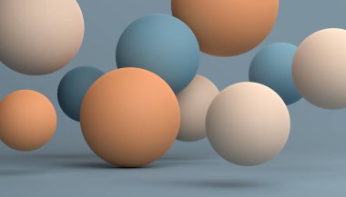 Renkli kürelerin soyut 3d çizimi, modern arkaplan tasarımı