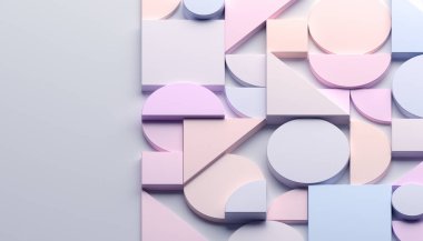 Soyut geometrik kompozisyon, pastel renklerde arkaplan tasarımı, 3d oluşturma