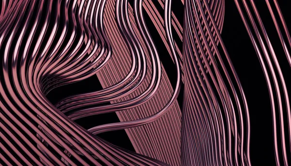 Abstract 3d render, background design with copper curved lines, modern illustration