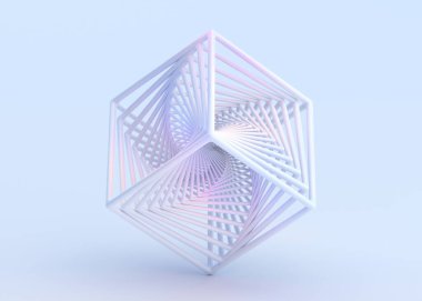 Beyaz bir küpün soyut 3d çizimi, geometrik tasarımı
