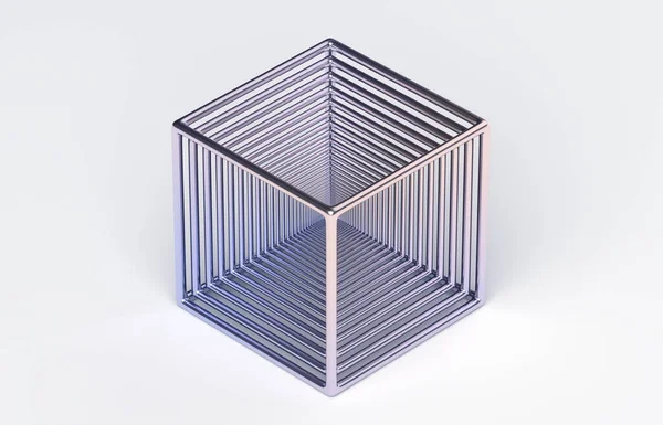 Rendering Astratto Disegno Geometrico Cubo Oro — Foto Stock